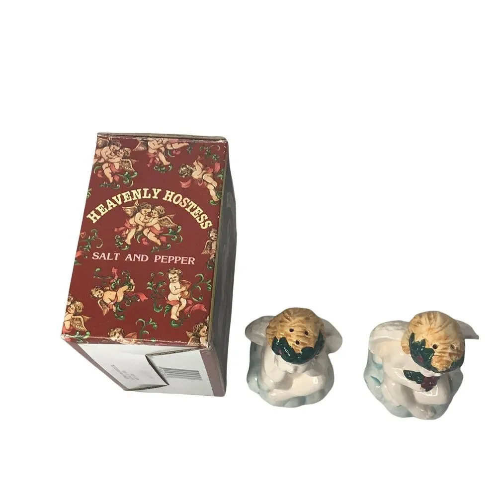 Heavenly Hostess Angels Christmas Salt and‎ Pepper Shakers White Unused in Box